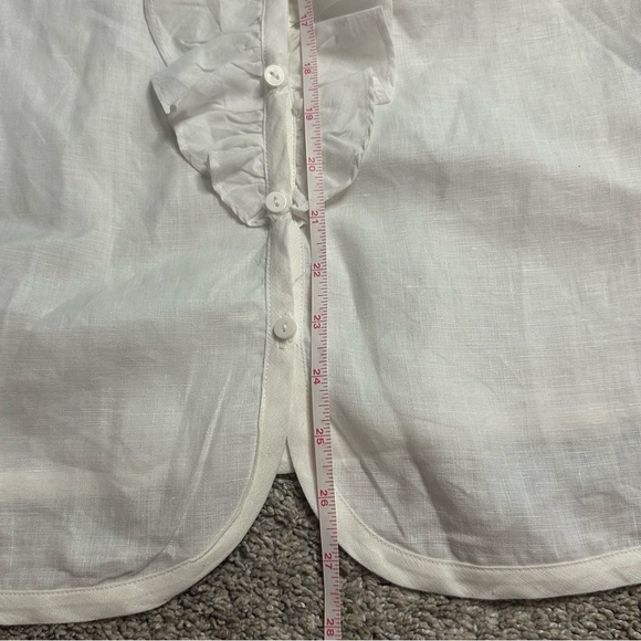 Carole Little Linen Ruffled Button Front Blouse 1X XL Plus size white chic work - Picture 5 of 7